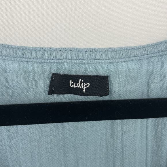 Tulip Size S Gauze Midi Dress Sleeveless Pockets Blue Scoop Neck Solid Cotton - Picture 7 of 9